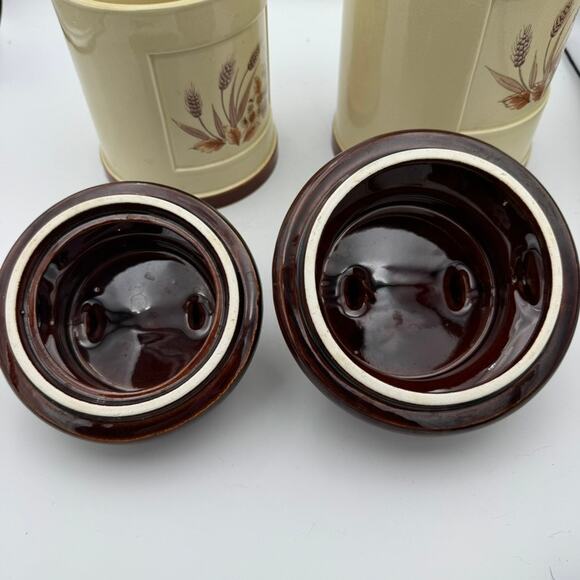 Vintage Made in Japan Ceramic Kitchen Canisters Wheat Floral Farmhouse Brown - Picture 6 of 13